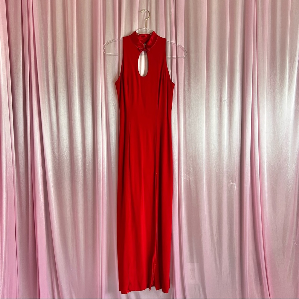 Cignal Red Mandarin Collar Maxi Dress Sz 8